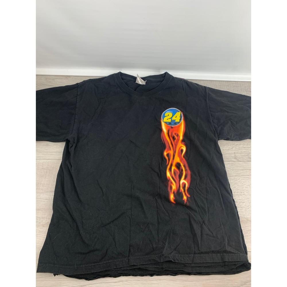 Chase Authentics Jeff Gordon NASCAR T-Shirt Black Graphic 24 Flame Mens Medium